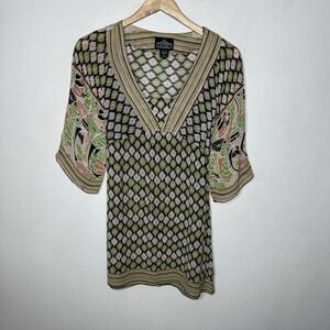 Y2K Angie Tunic Babydoll Top Green Retro‎ Floral Fairycore Women's Small